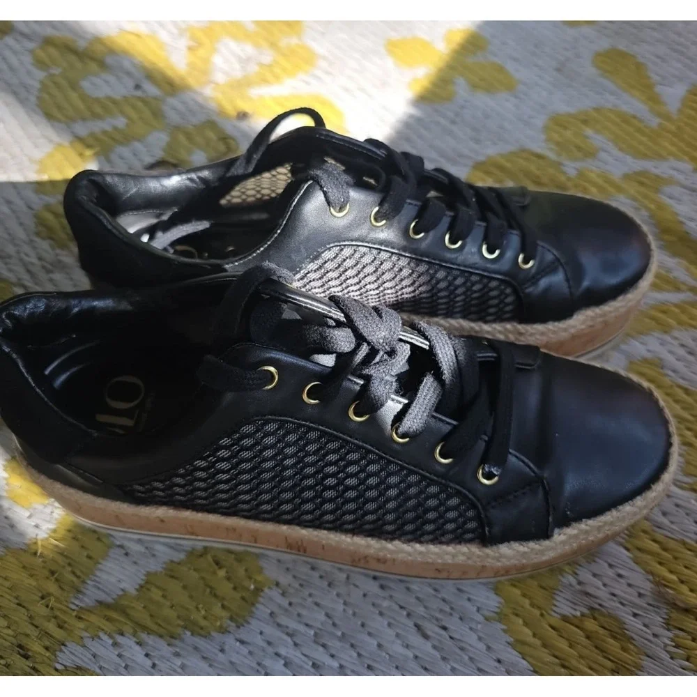 JLO Jennifer Lopez Espadrille Platform Sneakers Black Cork JL-LAURN 7.5